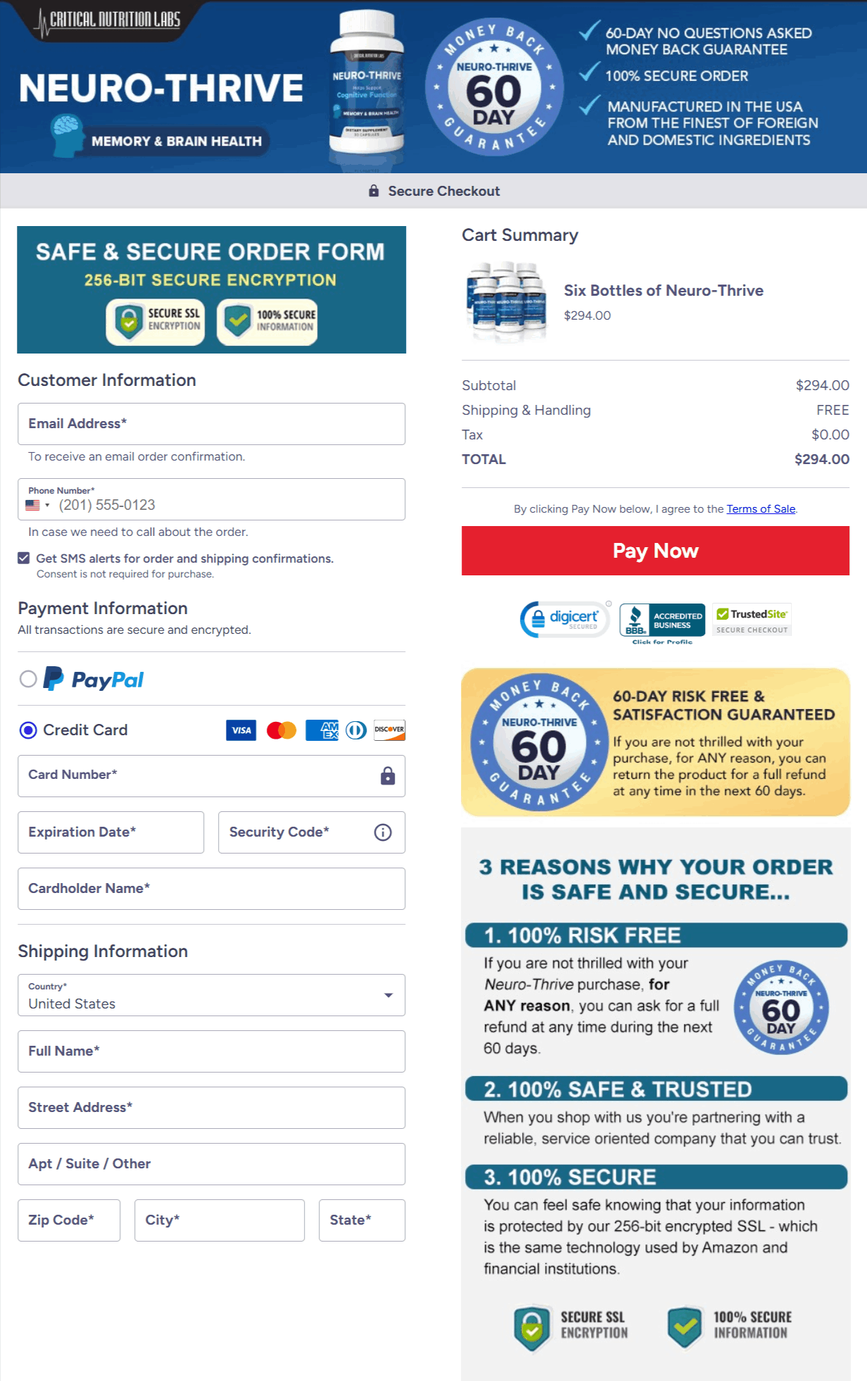 NeuroThrive Checkout page